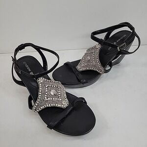 Andrew Geller Anderson Rhinestone Women's Wedge Sandal Size 7 M Preppy Strappy